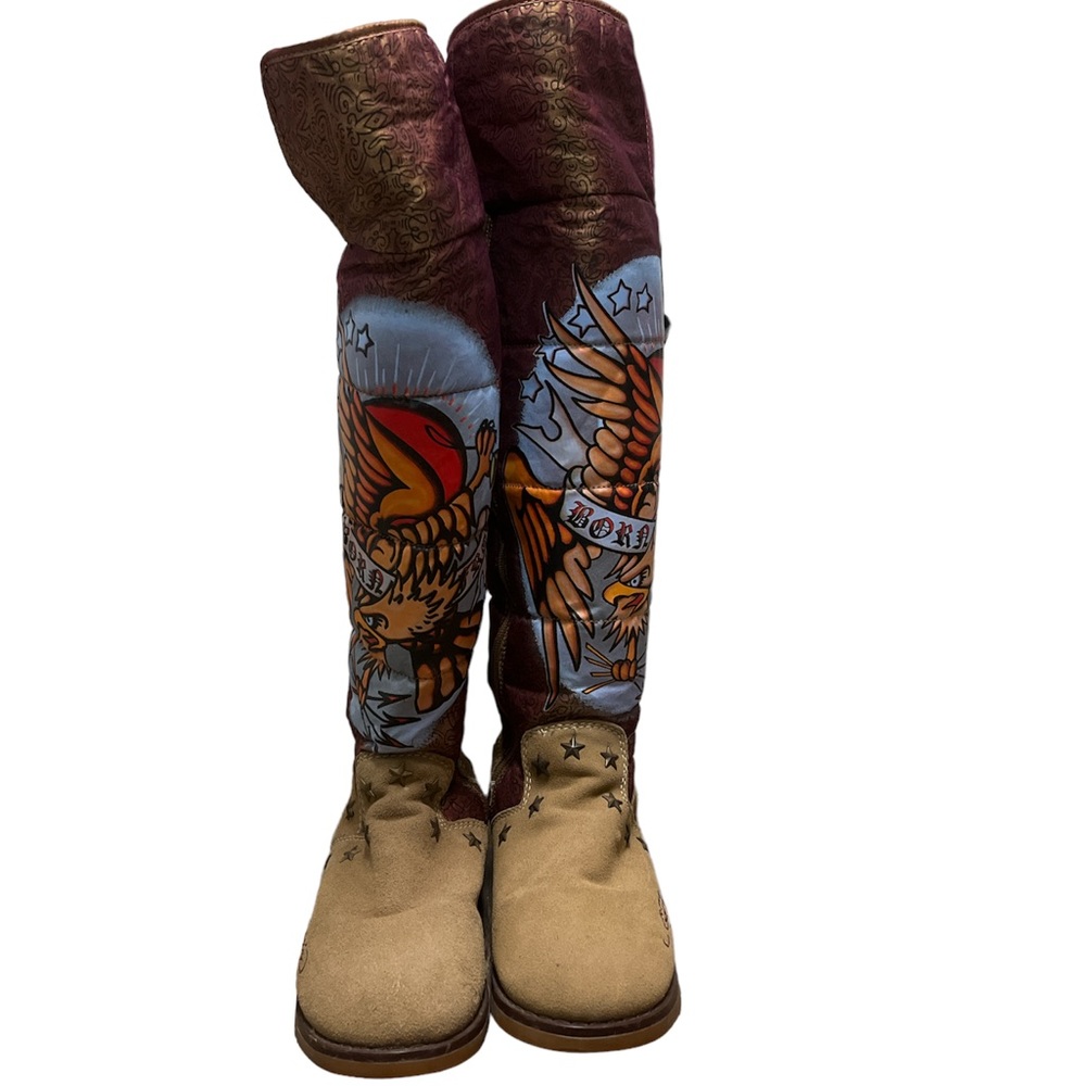Vintage Ed Hardy Fur-Lined Over the Knee Boots size 8